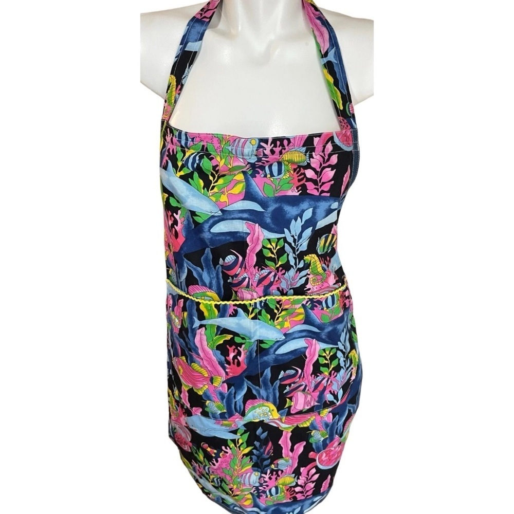Unbranded Bib Apron Undersea World Pattern Whales Pink Blue Green